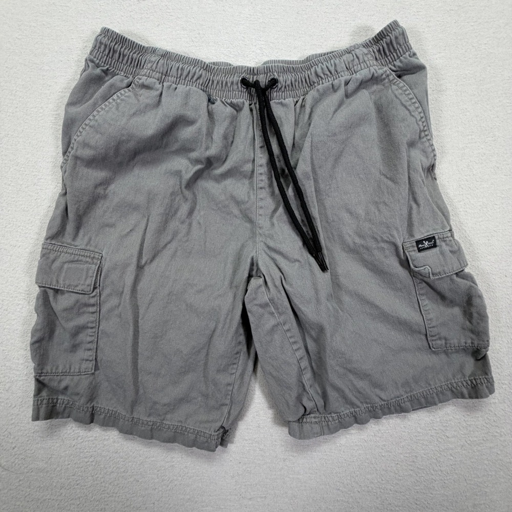 Marc Ecko Mens Cargo Shorts Relaxed Grey Elastic Waist Drawstring Large